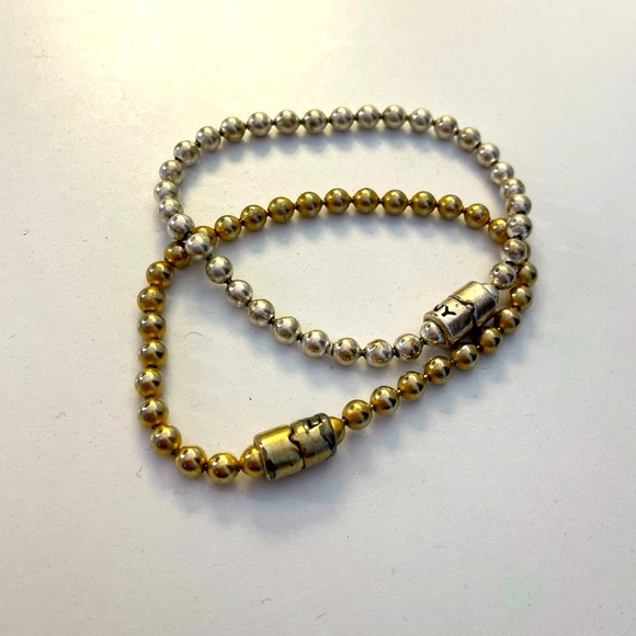 DKNY Vintage Gold Silver Beaded Bracelet Set of 2 Ball Magnetic Closure Y2K 90s - Picture 1 of 3